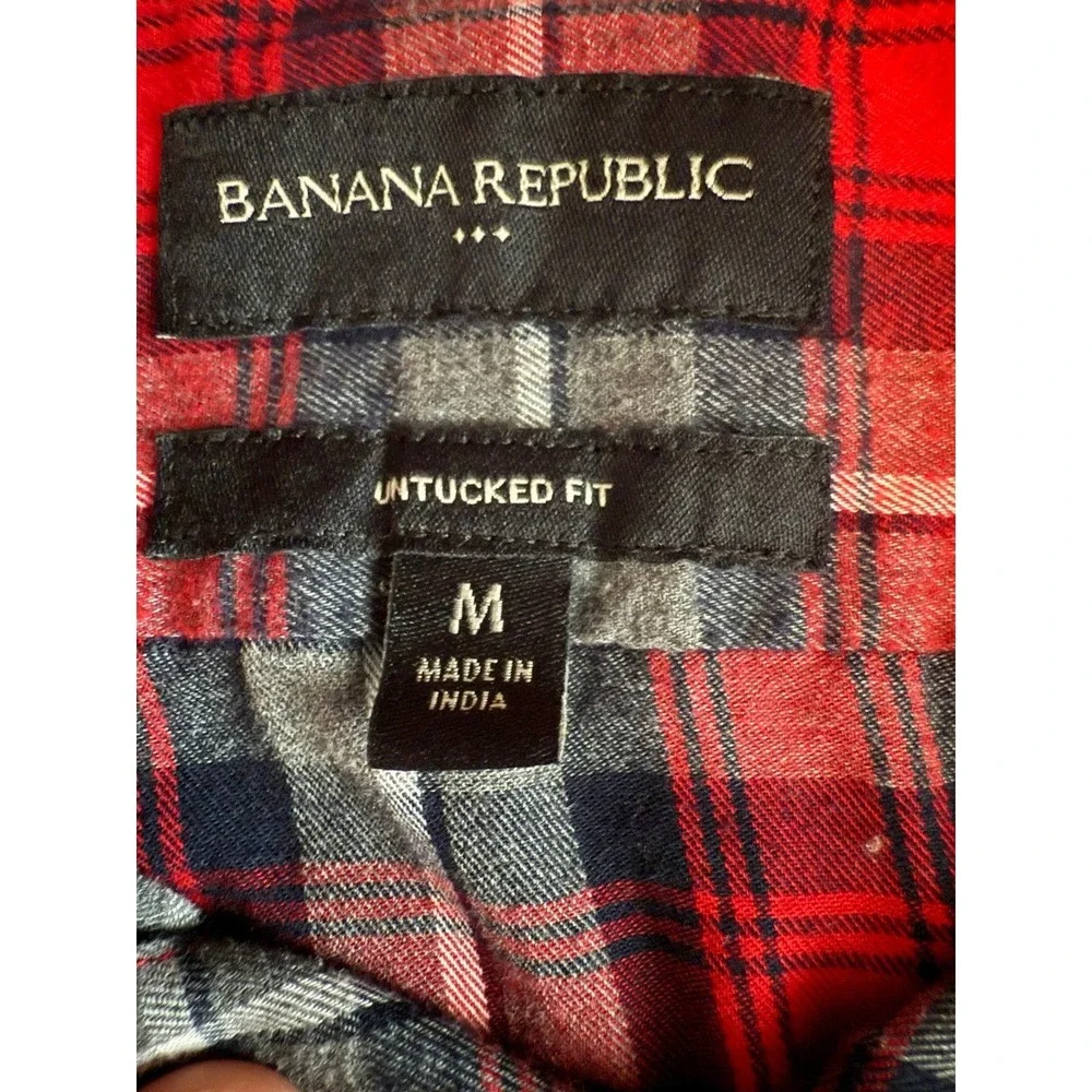 Banana Republic Red Plaid Shirt Mens Medium Untucked‎ Fit Classic